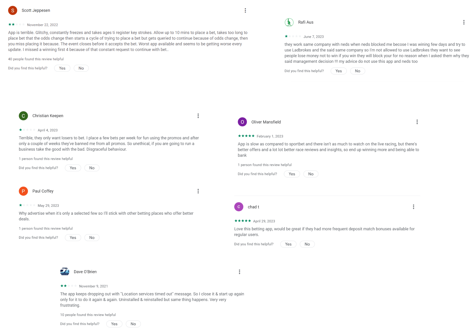 A series of different reviews for gambling apps.